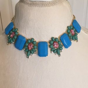 Blue Green and Pink Statement Necklace